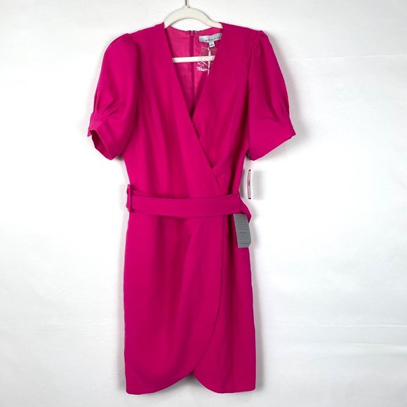 NWT Adelyn Rae Tony Belted Puff Sleeve Mini Dress Neon Pink - Picture 4 of 11